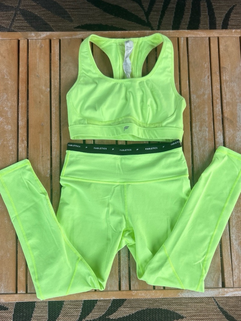Fabletics Neon Lime High-Rise Leggings & Racerback Sports Bra Set